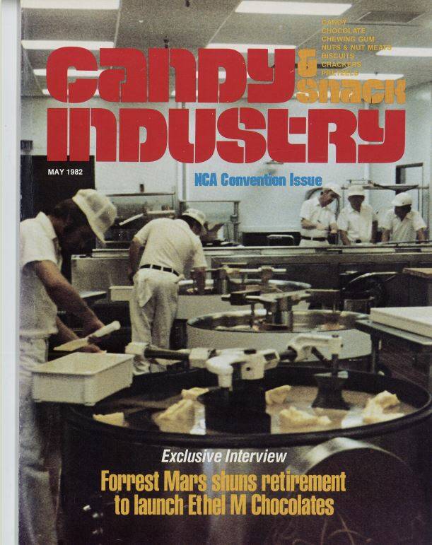 The May 1982 cover of Candy Industry Magazine, which features an exclusive interview with Forre ...