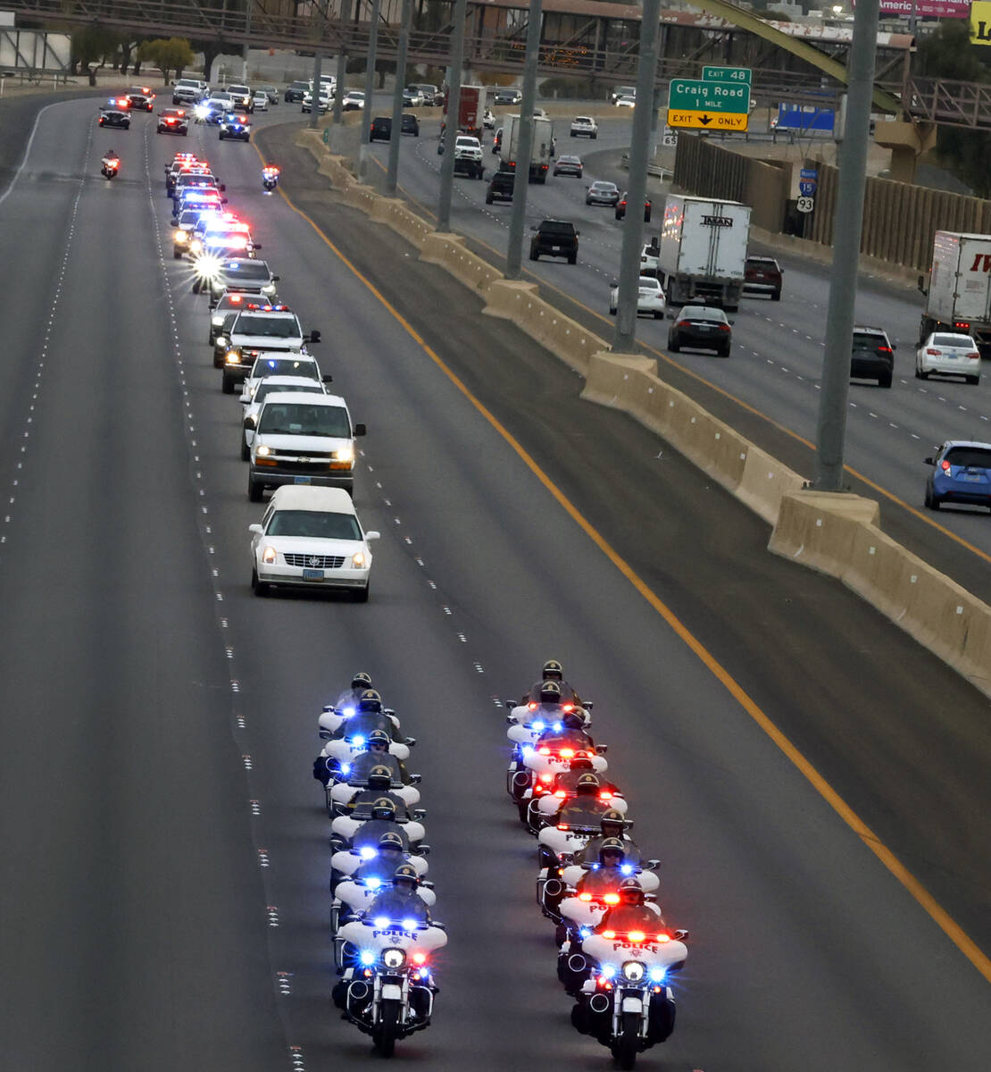 A hearse carrying the casket of Metropolitan Police officer Colton Pulsipher, 29, who died in a ...