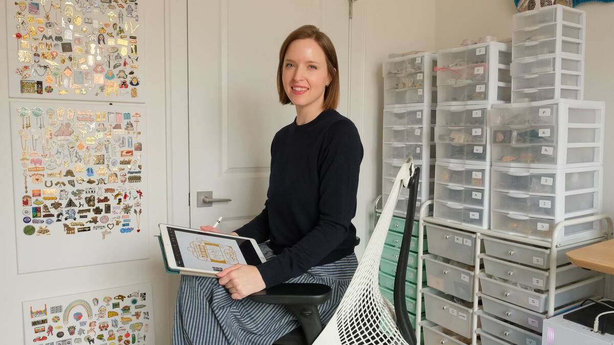 Battle Born Pins owner Holly Vaughn poses for a photo in her studio. (Holly Vaughn)