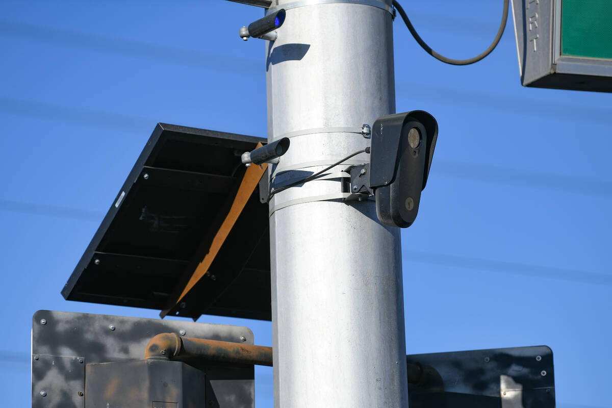 A license plate camera is seen at the intersection of Tropicana and Eastern Avenues Friday, Dec ...