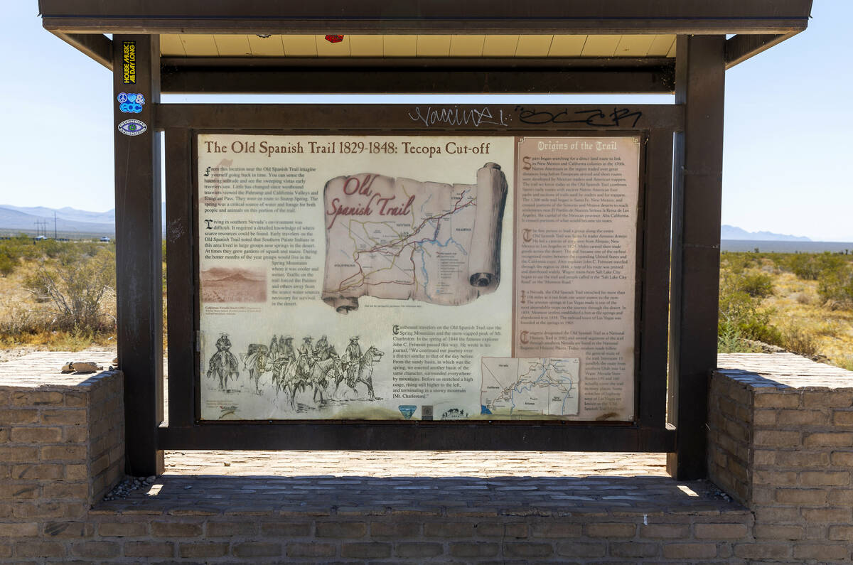 An informational sign near the Old Spanish Trail off Tecopa Road, near where multiple solar com ...