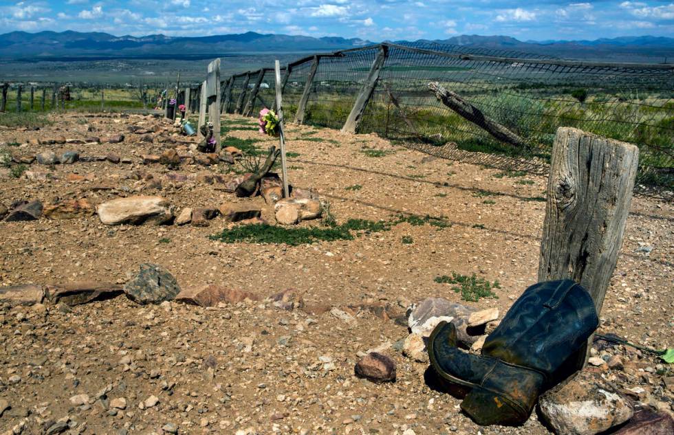 Boots rest atop each marked gravesite in the Boot Hill Cemetery within Pioche. (L.E. Baskow) @L ...