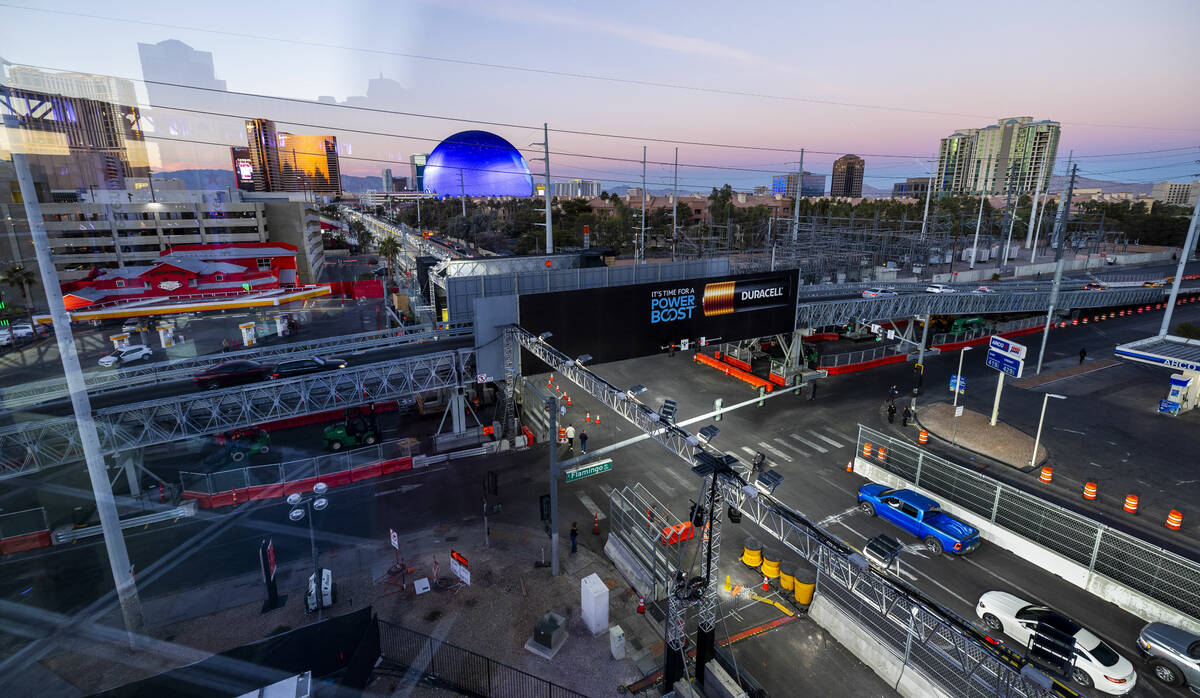 The view north along Koval Lane and the Flamingo Road bridge along the circuit of the Formula O ...