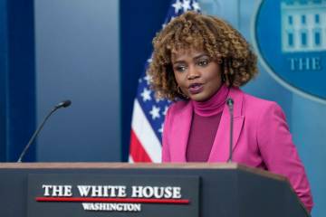 White House press secretary Karine Jean-Pierre speaks during the daily briefing at the White Ho ...