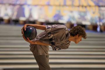 Shadow Ridge bowler Tristan Dalton gets ready to throw the ball during a high school bowling ma ...