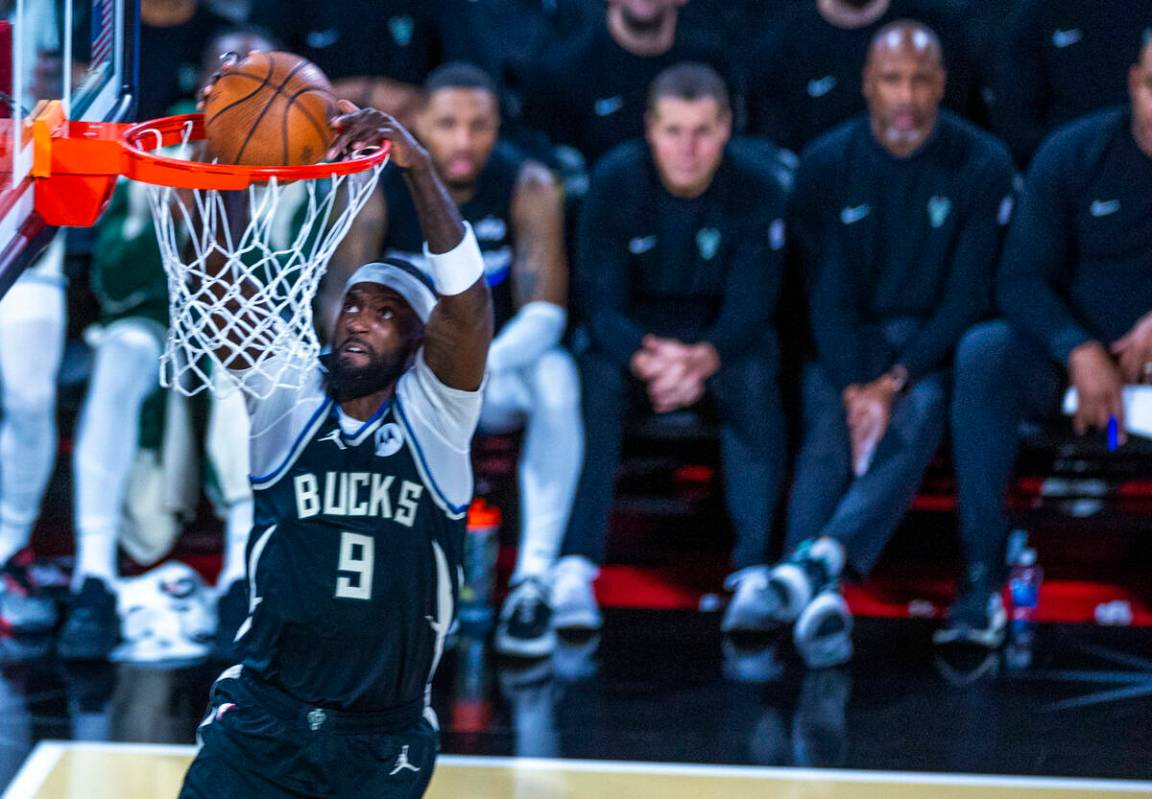 Milwaukee Bucks forward Bobby Portis (9) dunks the ball against the Atlanta Hawks during the fi ...