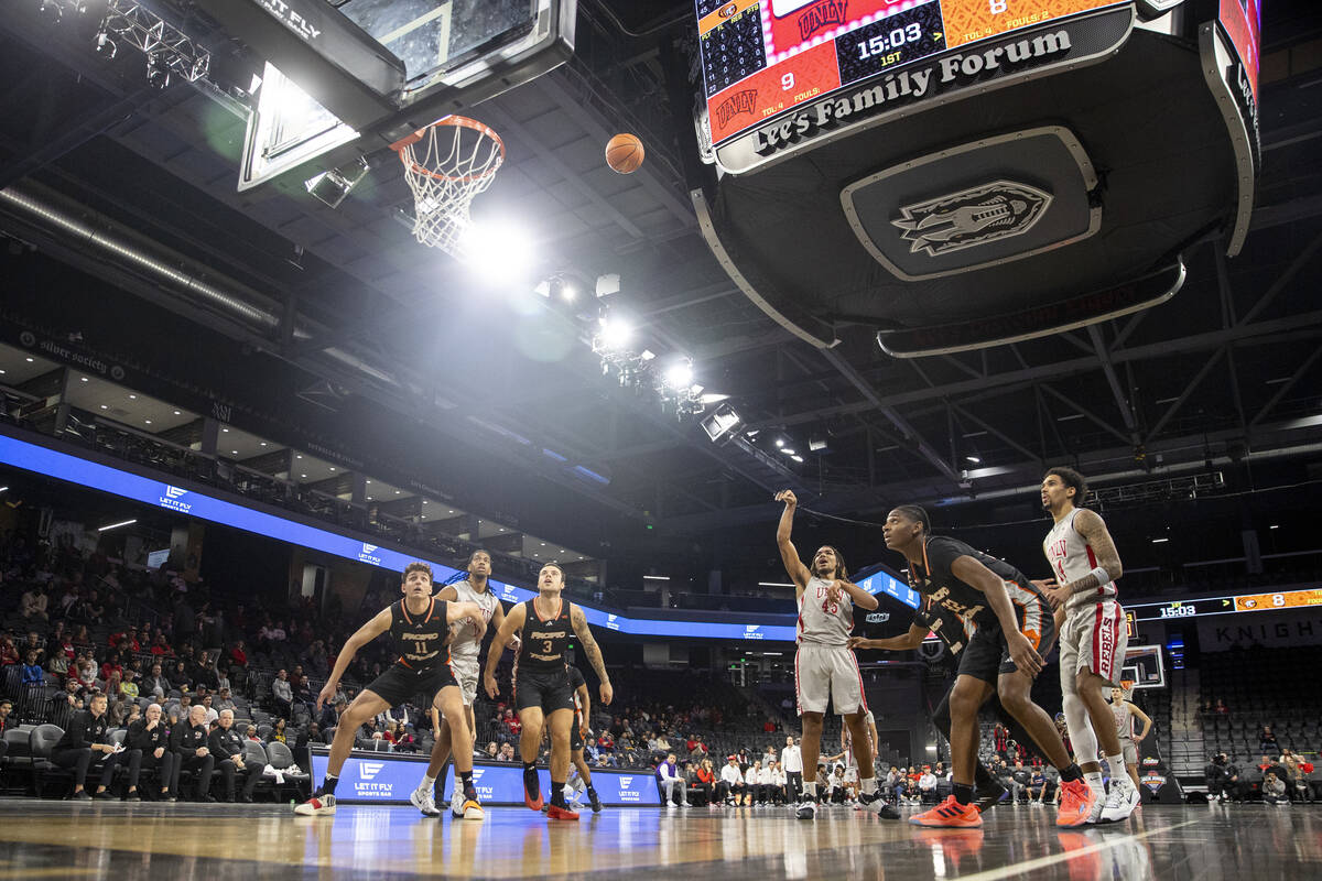 UNLV forward Jeremiah Cherry (45) attempts a free-throw during the Jack Jones Classic college b ...