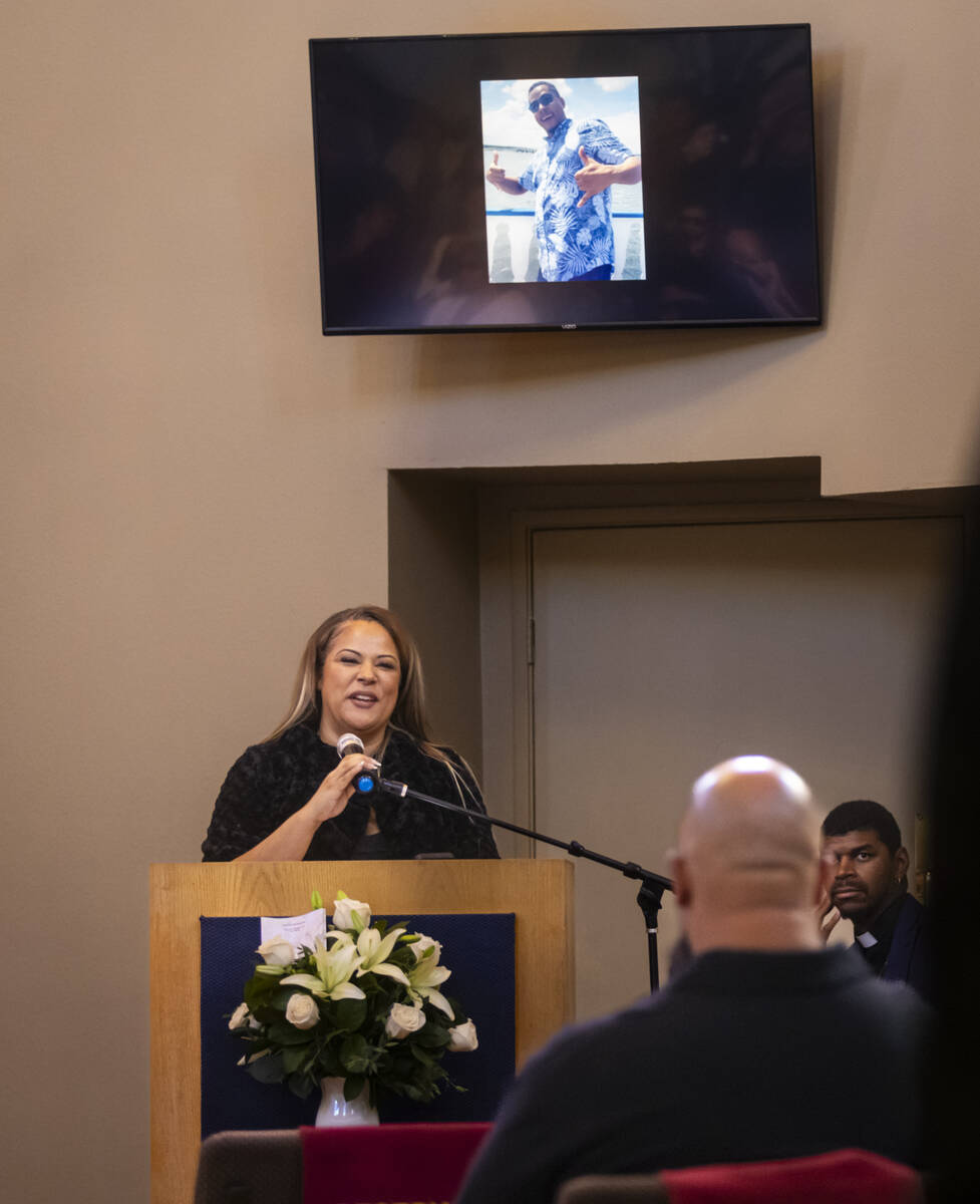 Rachael Gore reflects on her late partner Brandon Durham during the funeral service at Davis Fu ...