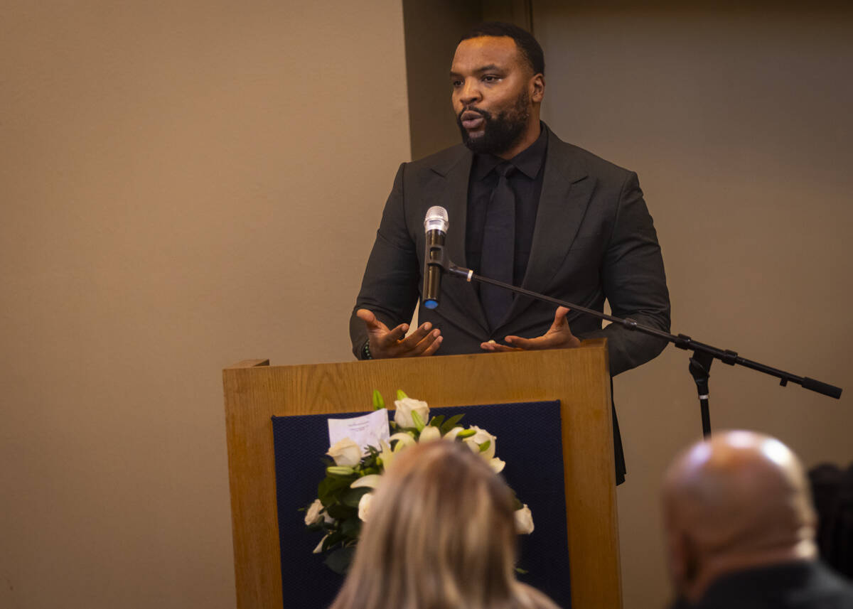 Civil rights attorney Lee Merritt speaks during the funeral service for Brandon Durham at Davis ...