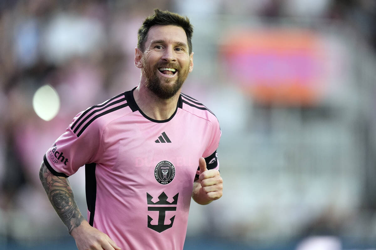 FILE - Inter Miami forward Lionel Messi runs after scoring against Orlando City during the seco ...