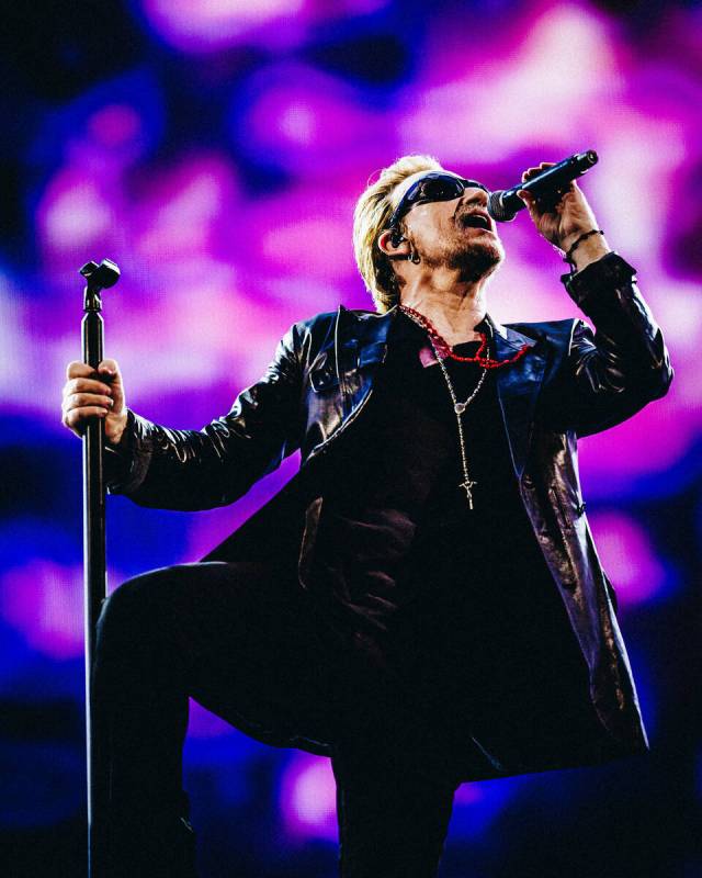 Bono performs during the final night of U2's Sphere residency on March 2, 2024, in Las Vegas. ( ...