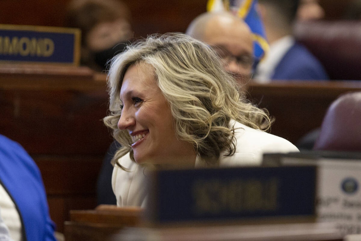 File - Nevada Senate Majority Leader Nicole Cannizzaro attends the opening of the 82nd Session ...