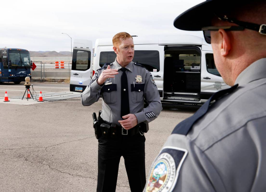 Lt. Tappan Cornmesser of the Nevada Highway Patrol speaks about the Thermal Imaging Van during ...