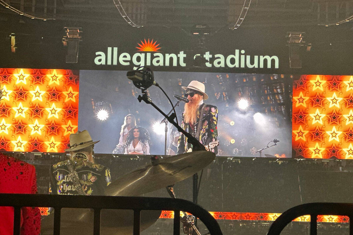 Billy F. Gibbons is shown performing at halftime of the Raiders-Falcons game at Allegiant Stadi ...