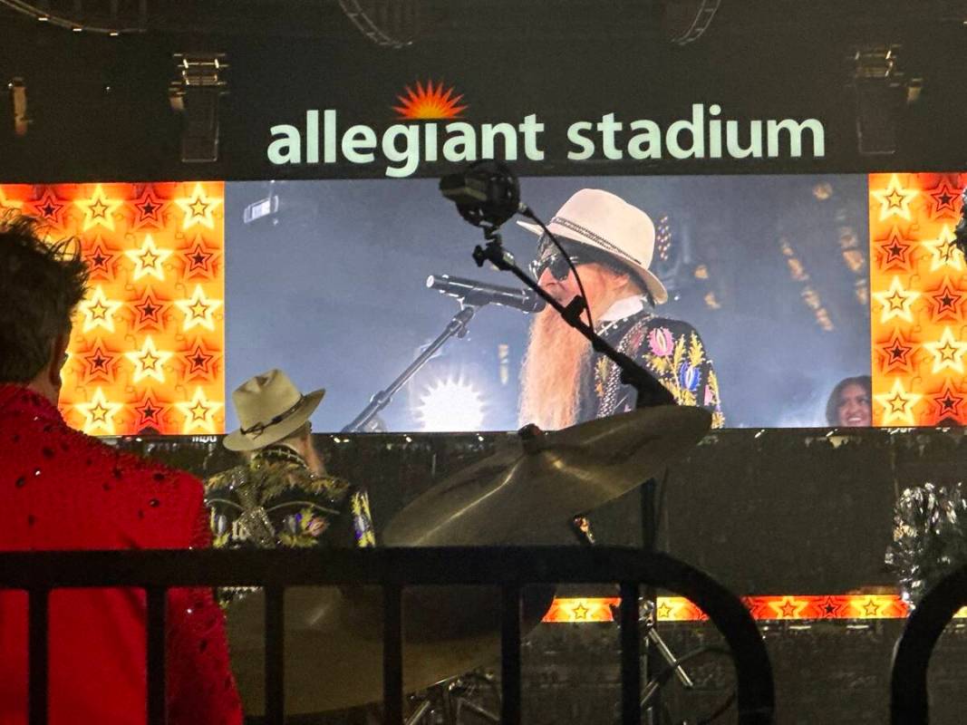 Billy F. Gibbons is shown performing at halftime of the Raiders-Falcons game at Allegiant Stadi ...