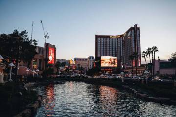 Treasure Island is seen on Friday, Feb. 16, 2024, in Las Vegas. (Madeline Carter/Las Vegas Revi ...