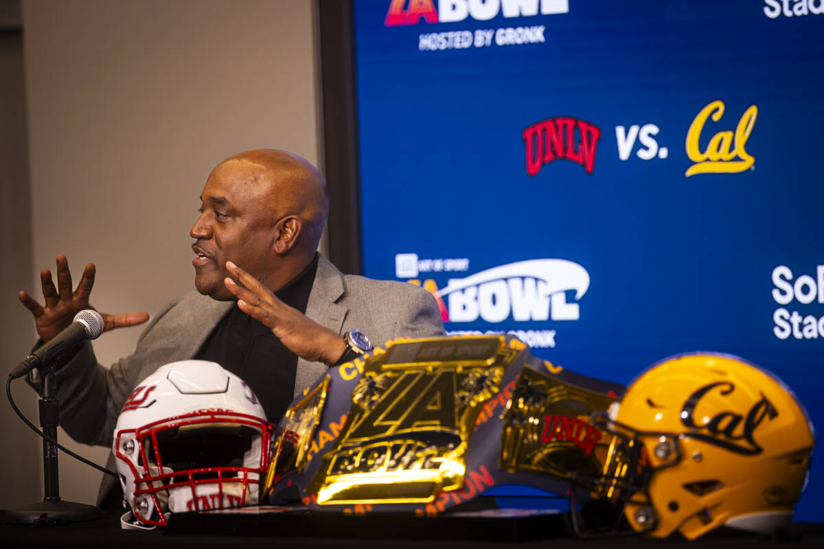 UNLV interim football coach Del Alexander speaks during a press conference ahead of the LA Bowl ...