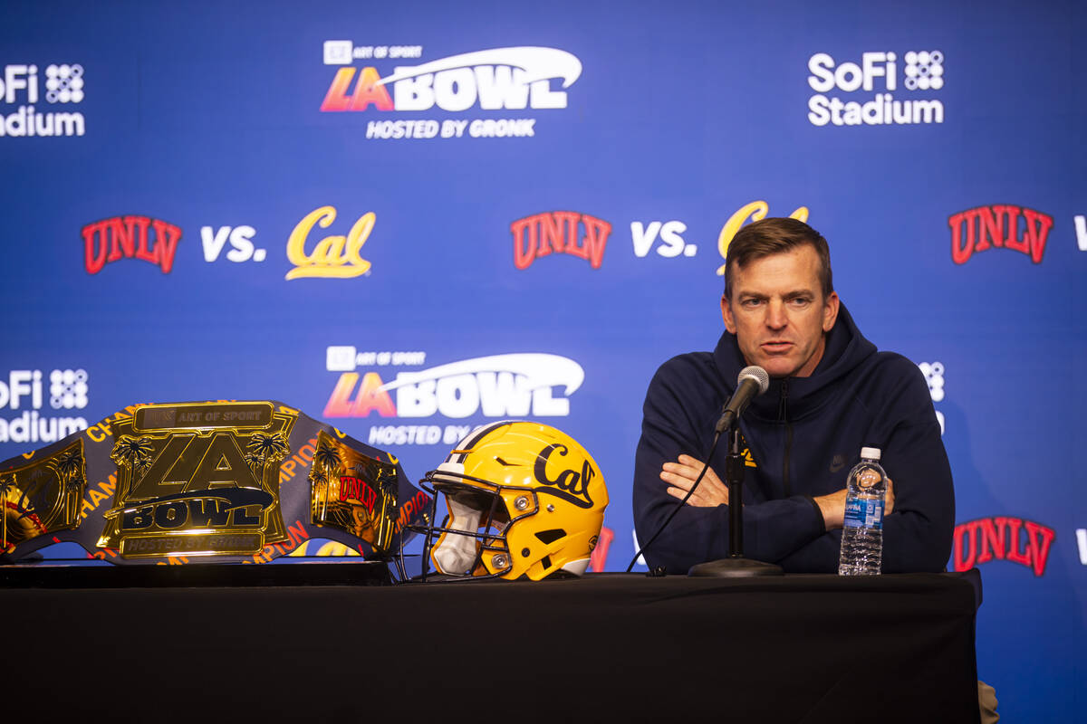 California head coach Justin Wilcox speaks during a press conference ahead of the LA Bowl game ...