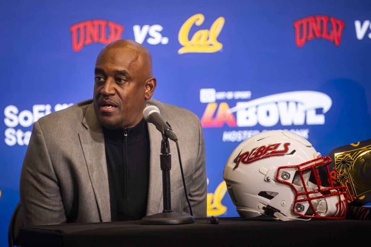 UNLV interim football coach Del Alexander speaks during a press conference ahead of the LA Bowl ...