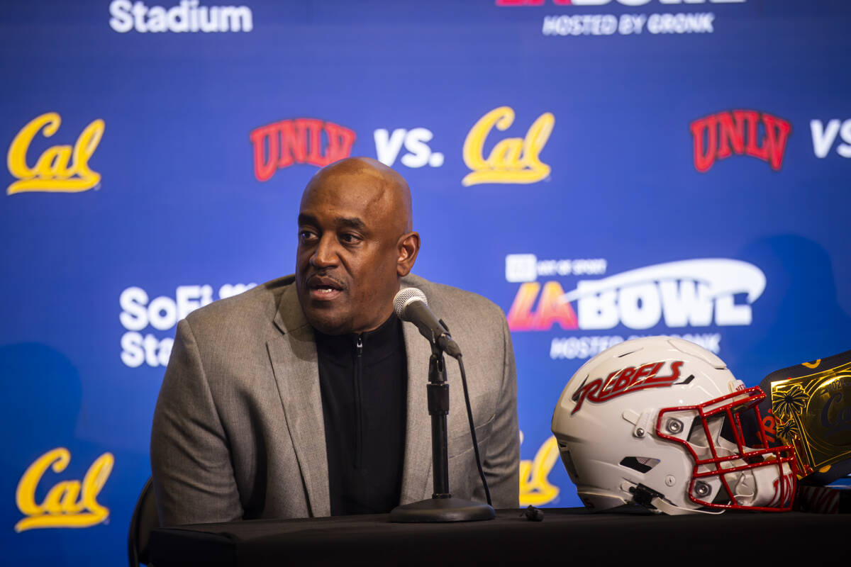 UNLV interim football coach Del Alexander speaks during a press conference ahead of the LA Bowl ...