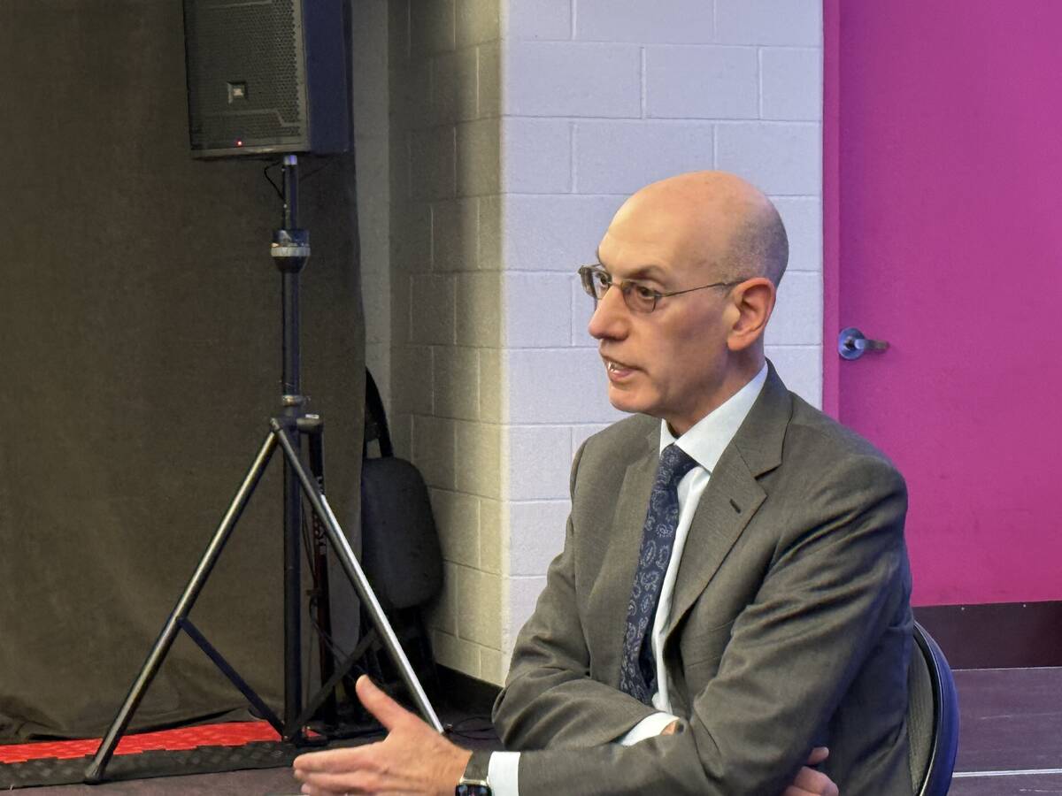 NBA Commissioner Adam Silver talks to a group of reporters Tuesday, Dec. 17, 2024, ahead of the ...