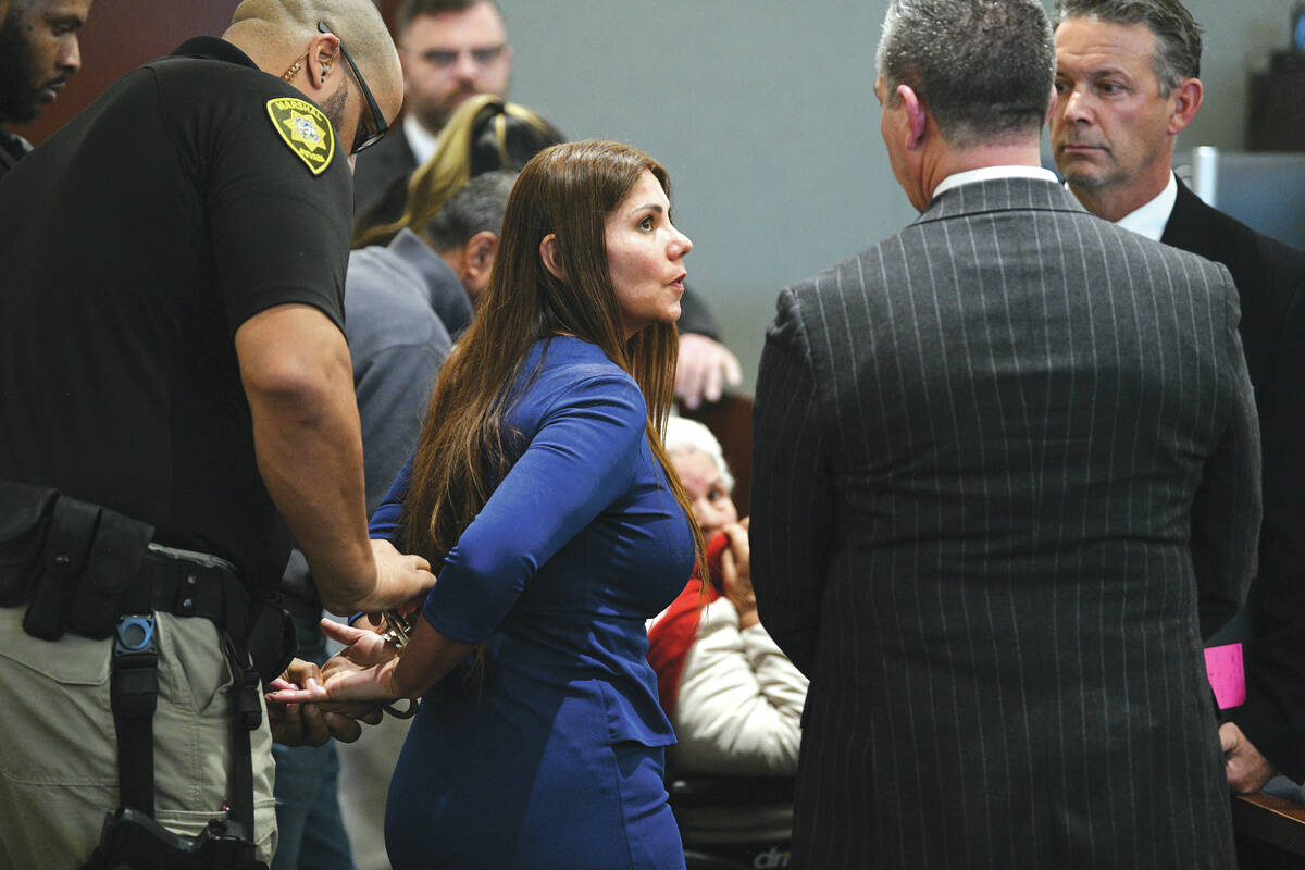 Addy Gonzales is handcuffed after her sentencing in Las Vegas Justice Court after being found g ...