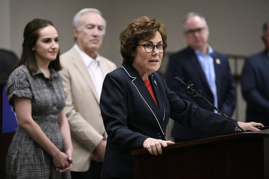 Sen. Jacky Rosen, D-Nev., delivers remarks after winning re-election Saturday November 9, 2024, ...