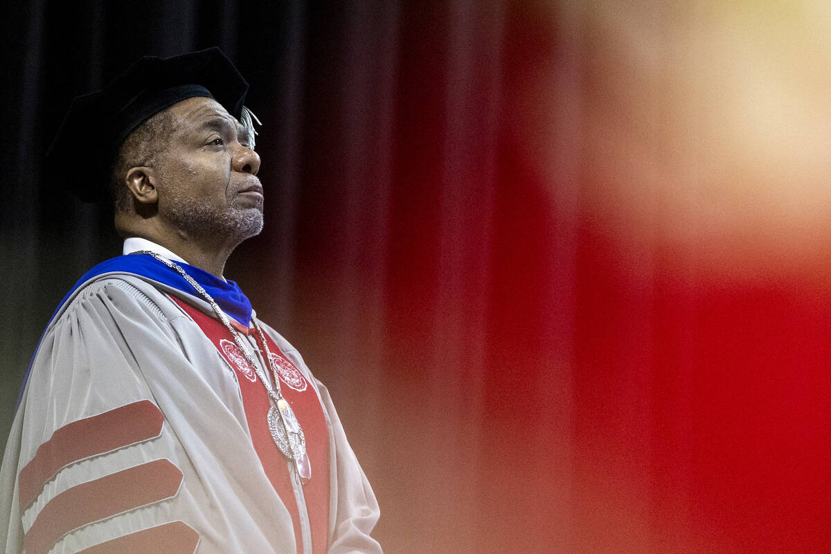 UNLV President Keith Whitfield listens during the UNLV winter commencement at the Thomas & ...