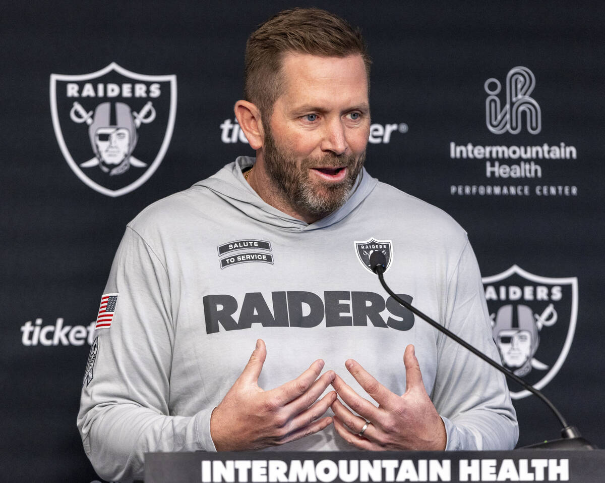 Raiders interim offensive coordinator Scott Turner addresses the media during a news conference ...