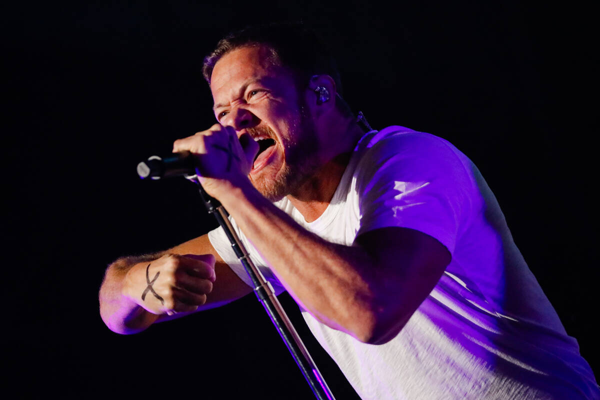 Dan Reynolds, lead singer of Imagine Dragons, performs at the 2023 SEMA Fest on Saturday, Nov. ...