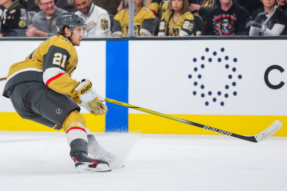 Golden Knights center Brett Howden (21) skates during an NHL hockey game between the Golden Kni ...