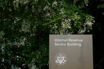 A sign for the Internal Revenue Service building in Washington, May 4, 2021. (AP Photo/Patrick ...