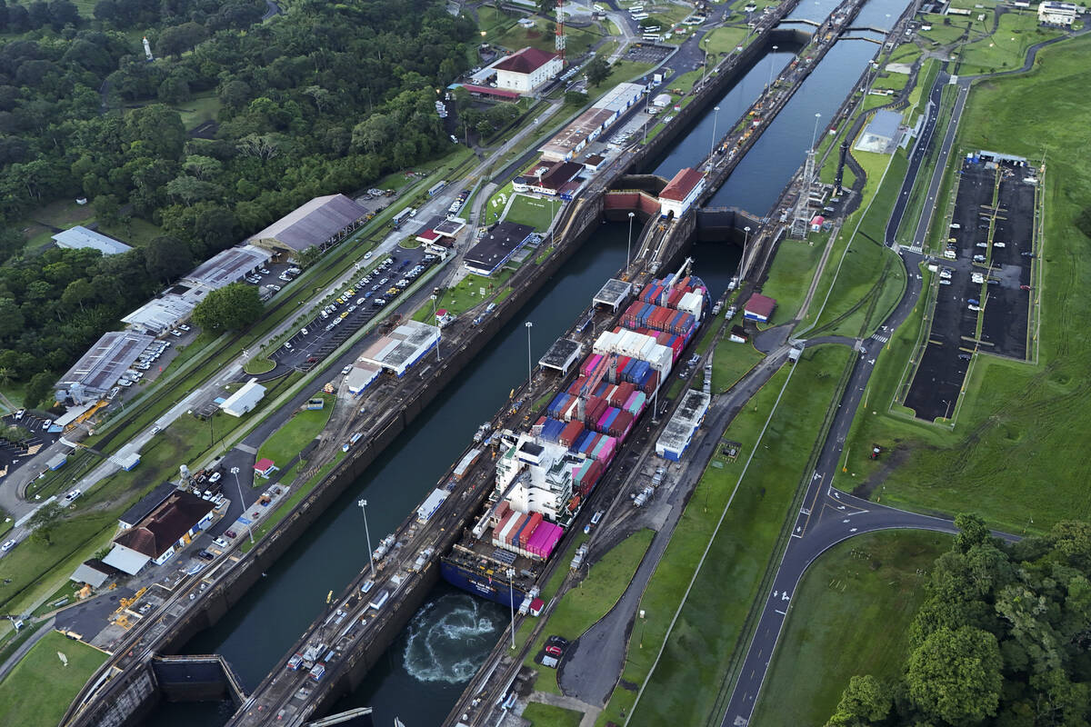 A cargo ship traverses the Agua Clara Locks of the Panama Canal in Colon, Panama, Sept. 2, 2024 ...