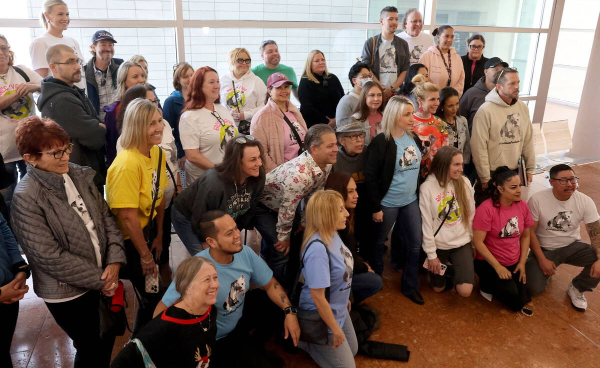 Supporters of Reba the bulldog gather outside of court at the Regional Justice Center in Las Ve ...