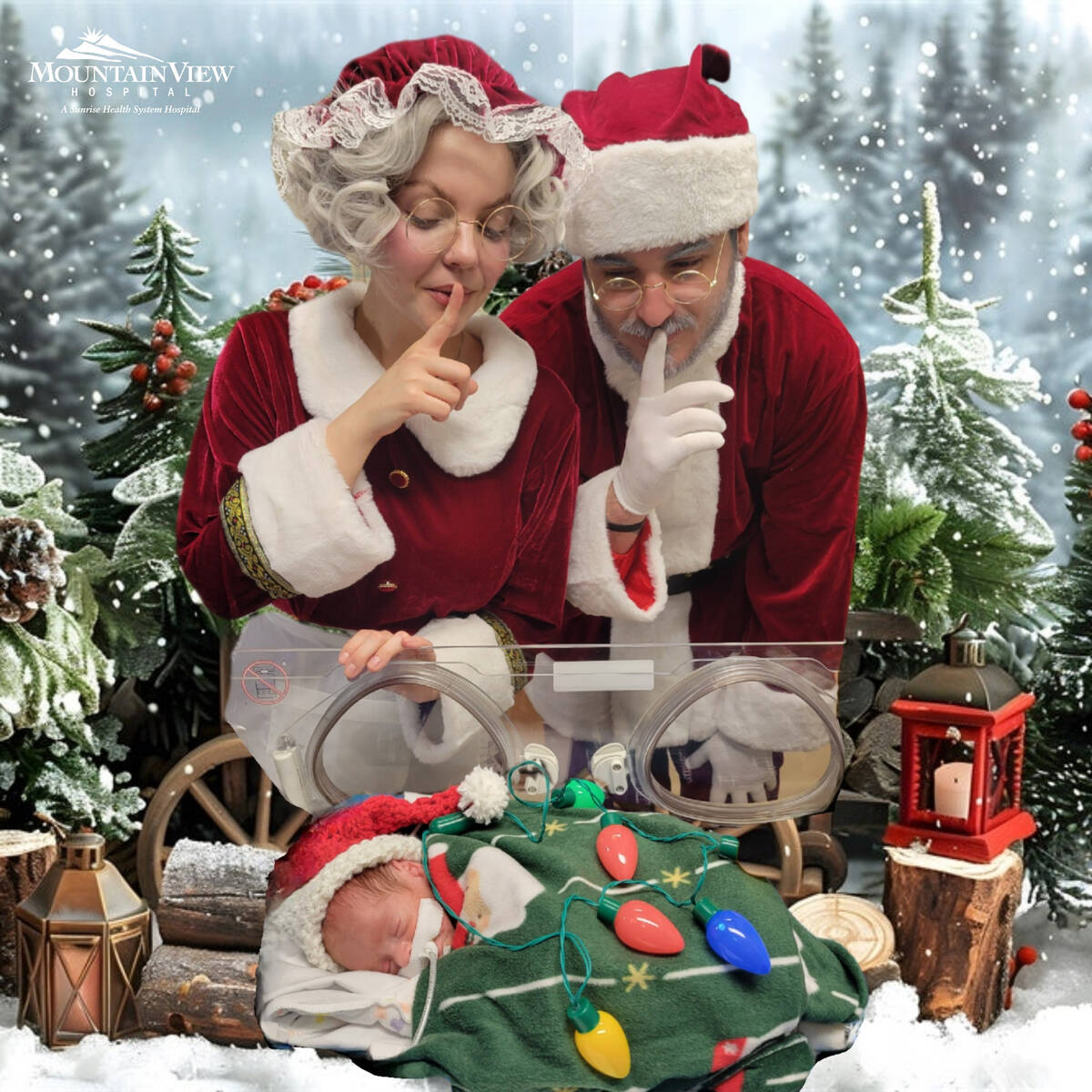 Santa Claus and Mrs. Claus pay a heartwarming visit to newborn at the Neonatal Intensive Care U ...