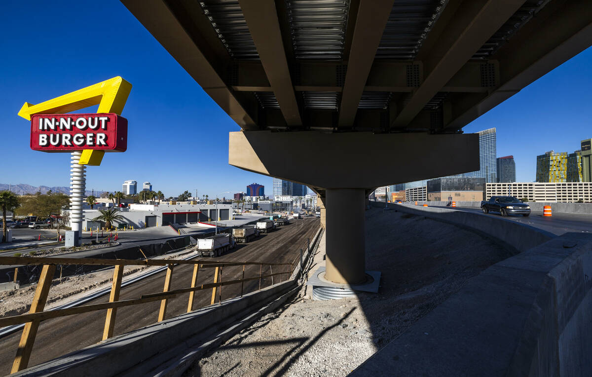 Roadwork along Dean Martin Drive and access roads continues as part of the I-15-Tropicana proje ...