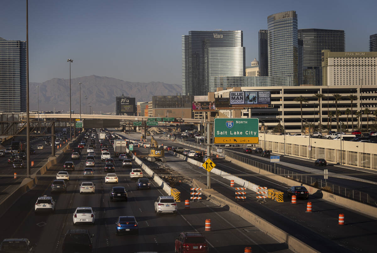 Traffic backs up along Interstate 15 as tourists arrive in Las Vegas ahead of the New Year&#x20 ...