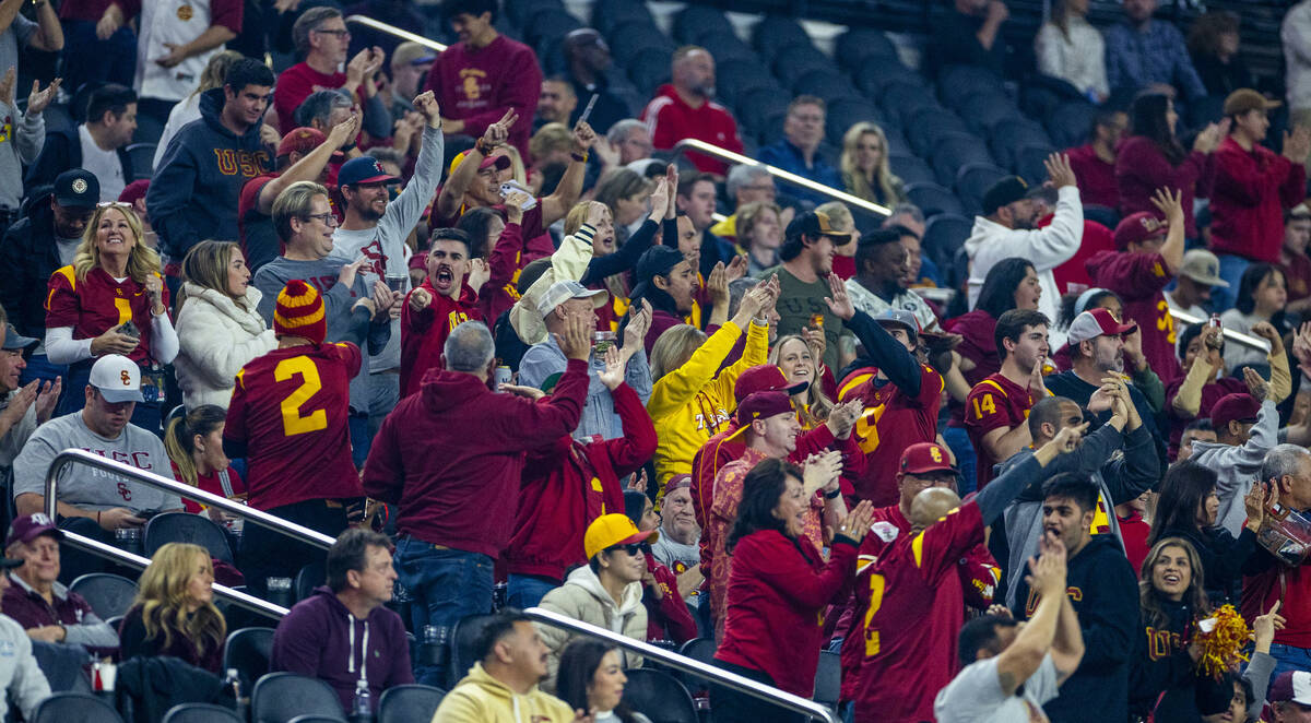 USC Trojans fans celebrate a score against the Texas A&M Aggies during the first half of th ...