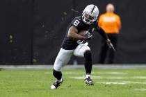 Raiders running back Ameer Abdullah (8) runs with the ball during the first half of the NFL gam ...