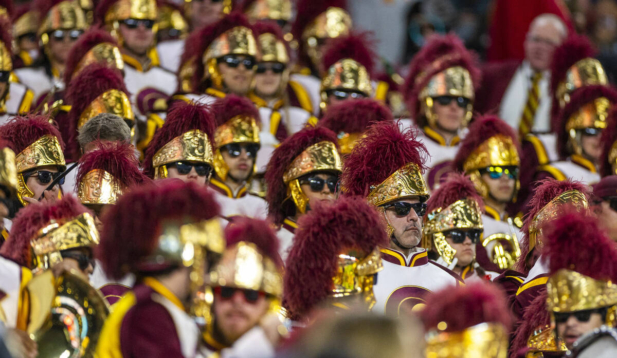 USC Trojans band members ready to take the field as the team faces the Texas A&M Aggies for ...