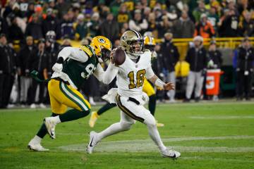 New Orleans Saints quarterback Spencer Rattler (18) before an NFL football game Monday, Dec. 23 ...