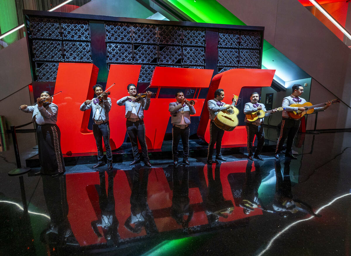 A mariachi band plays for attendees on the main concourse during UFC 306: Riyadh Season Noche a ...