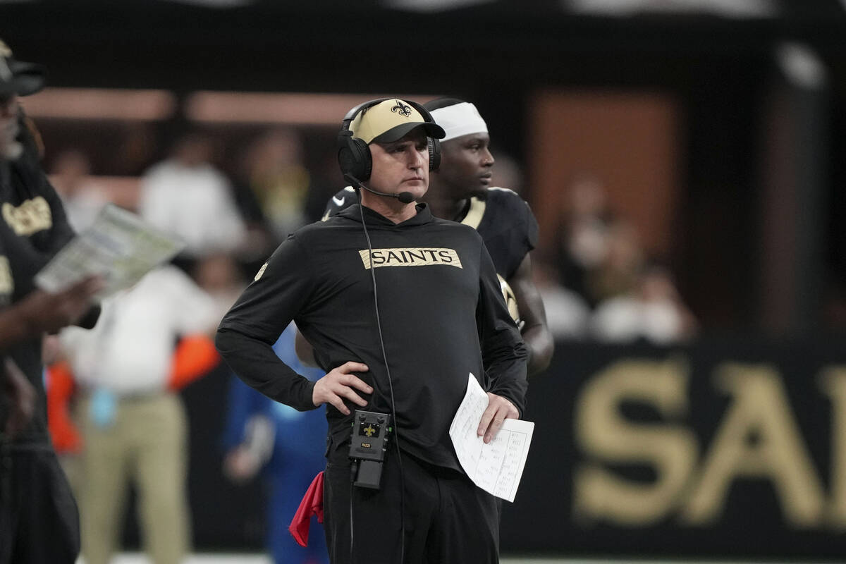 New Orleans Saints interim head coach Darren Rizzi watches from the sideline during the first h ...