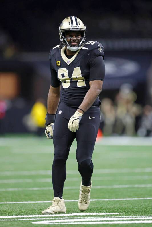 New Orleans Saints defensive end Cameron Jordan (94) reacts to a play during an NFL football ga ...