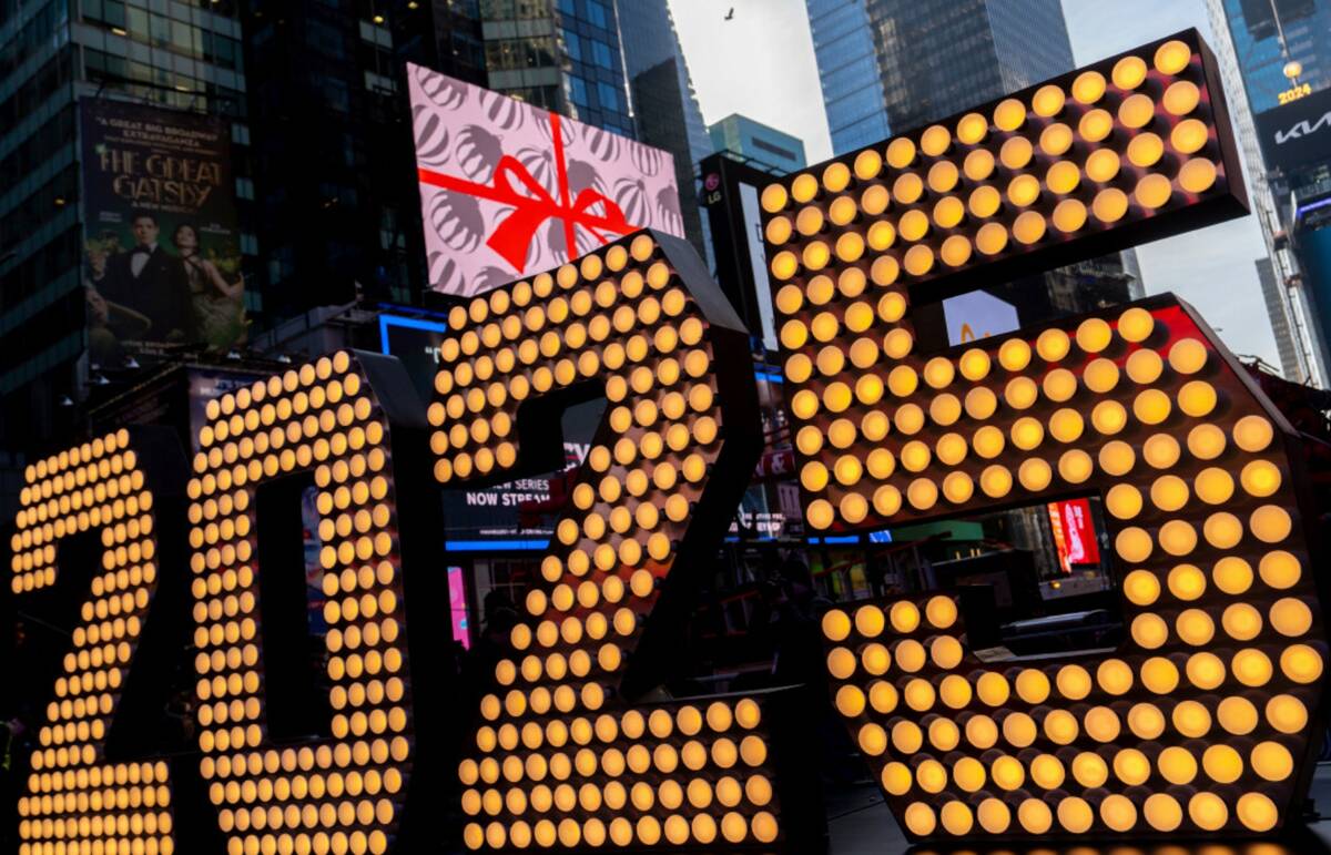 The 2025 New Year's Eve numerals are displayed in Times Square, on Dec. 18, 2024, in New York. ...