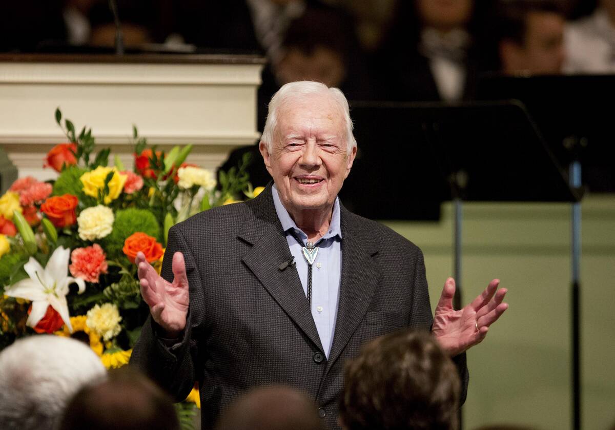 FILE - Former President Jimmy Carter teaches Sunday School class at the Maranatha Baptist Churc ...