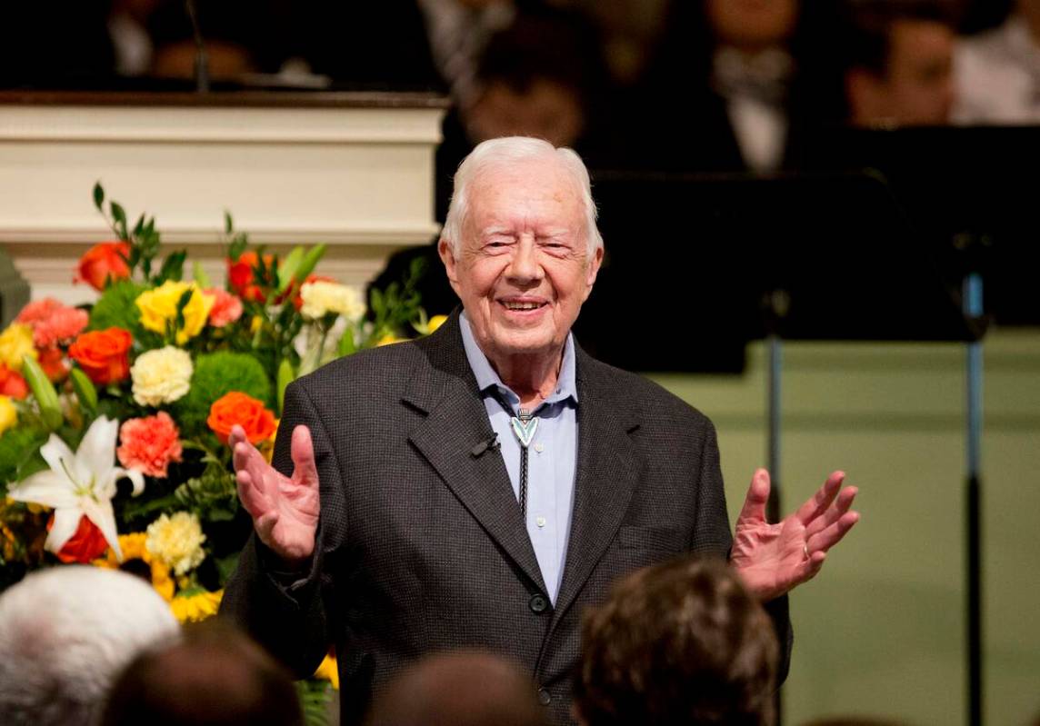 FILE - Former President Jimmy Carter teaches Sunday School class at the Maranatha Baptist Churc ...