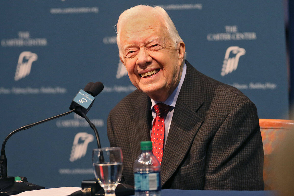 Former President Jimmy Carter speaks at the Carter Center on Aug. 20, 2015, in Atlanta. (Bob An ...