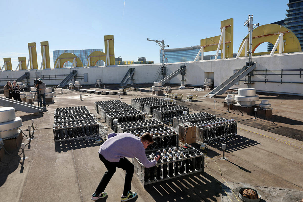 Fireworks by Grucci fireworks are set up for America’s Party 2025 celebration on the roof of ...