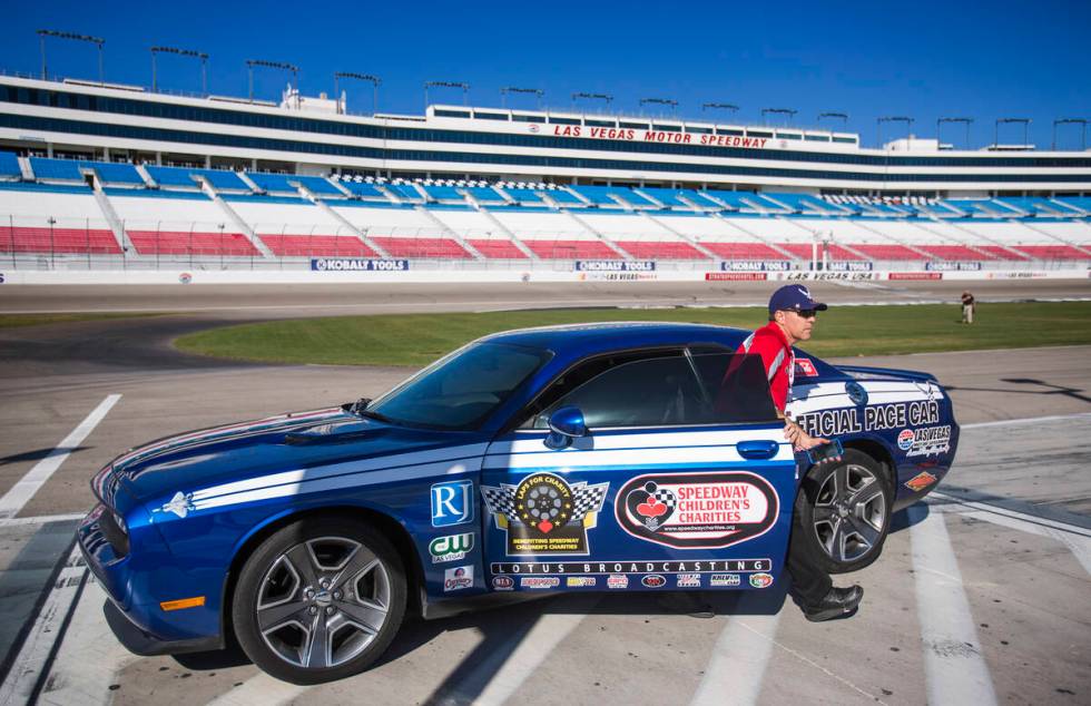 Brian Brown gets out of the Las Vegas Chapter of Speedway Childrenճ Charities pace car T ...